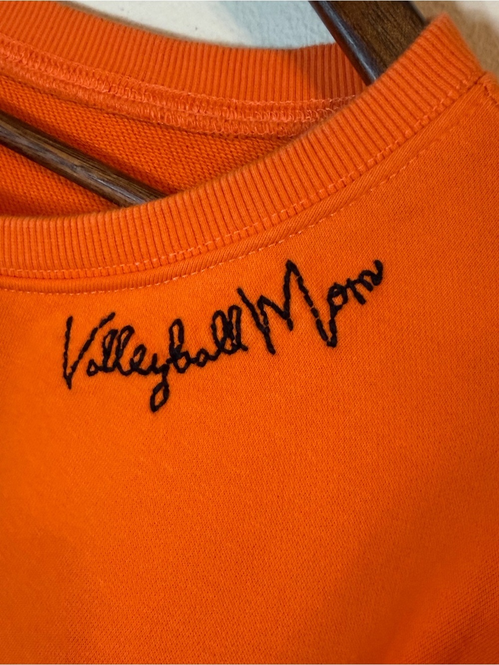 Hand Embroidered “Volleyball Mom Orange Sweatshirt Oversized Pullover